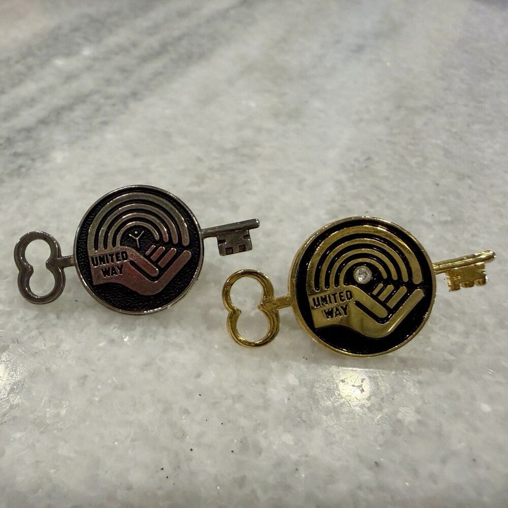 Vintage United‎ Way Key To The Community Lapel Pins (2) Silver & Gold Tone